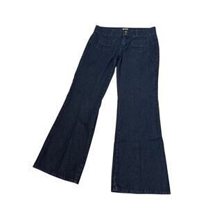 NWT Olsenboye Flare Jeans Boho Hippie Y2K Dark Wash Denim Peace Button Details